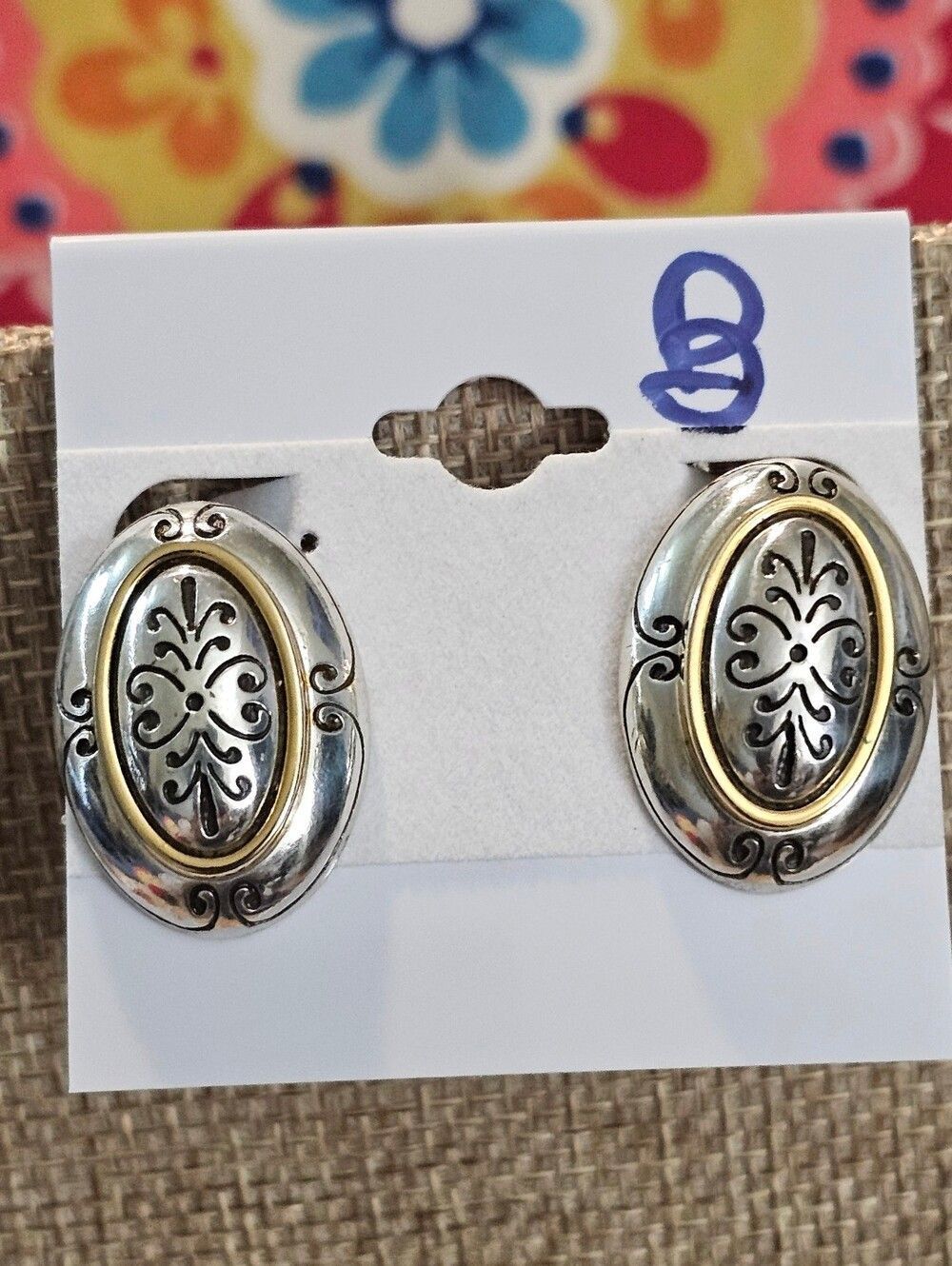 Brighton Silver and Gold Oval Filigree Clip-On Earrings